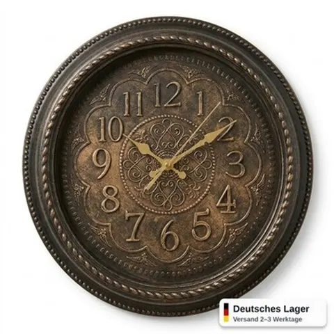 Wanduhr Vintage 35cm Bronze Antik Wohnzimmer Lautlos Quarz Schleichend Deko – Bild 3