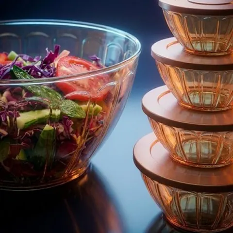 Salatschüssel mit Deckel 4er Set Kunststoff Schüssel Set Gold Küche Xani – Bild 7