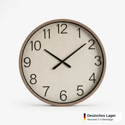 Wanduhr Groß 39cm Holzrahmen Leinen Optik Lautlos Wohnzimmer Modern Design – Bild 4