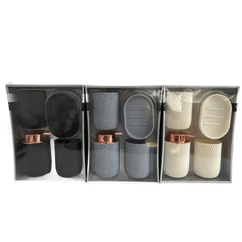 Badezimmer Zubehör Set 4-teilig Keramik Seifenspender Zahnbürstenhalter Becher – Bild 3