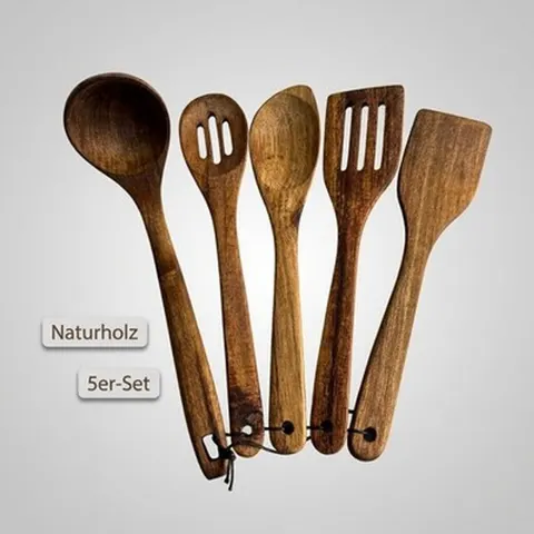 Holzlöffel 5er Set 7x30 cm für Kochen und Rühren, Küchenutensilien Xuhong &ndash; Bild 3
