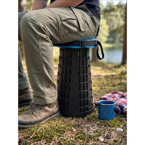 Teleskop-Hocker faltbar bis 120 kg höhenverstellbar Klapphocker Camping Blau &ndash; Bild 3