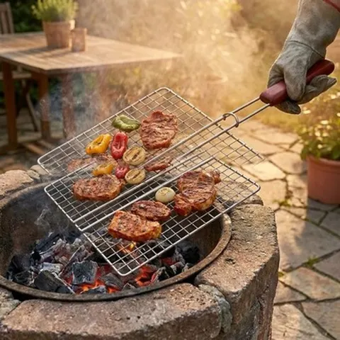Grillrost 3er Set 28x21 cm Edelstahl Klappgriff BBQ Ersatzrost Holzkohlegrill – Bild 3
