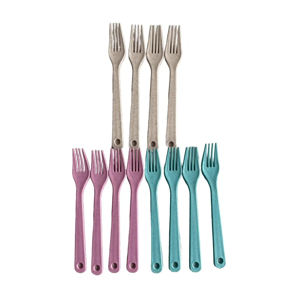 MeiJie Gabeln Kunststoff 12 Stück Beige Rosa Türkis Gabel-Set